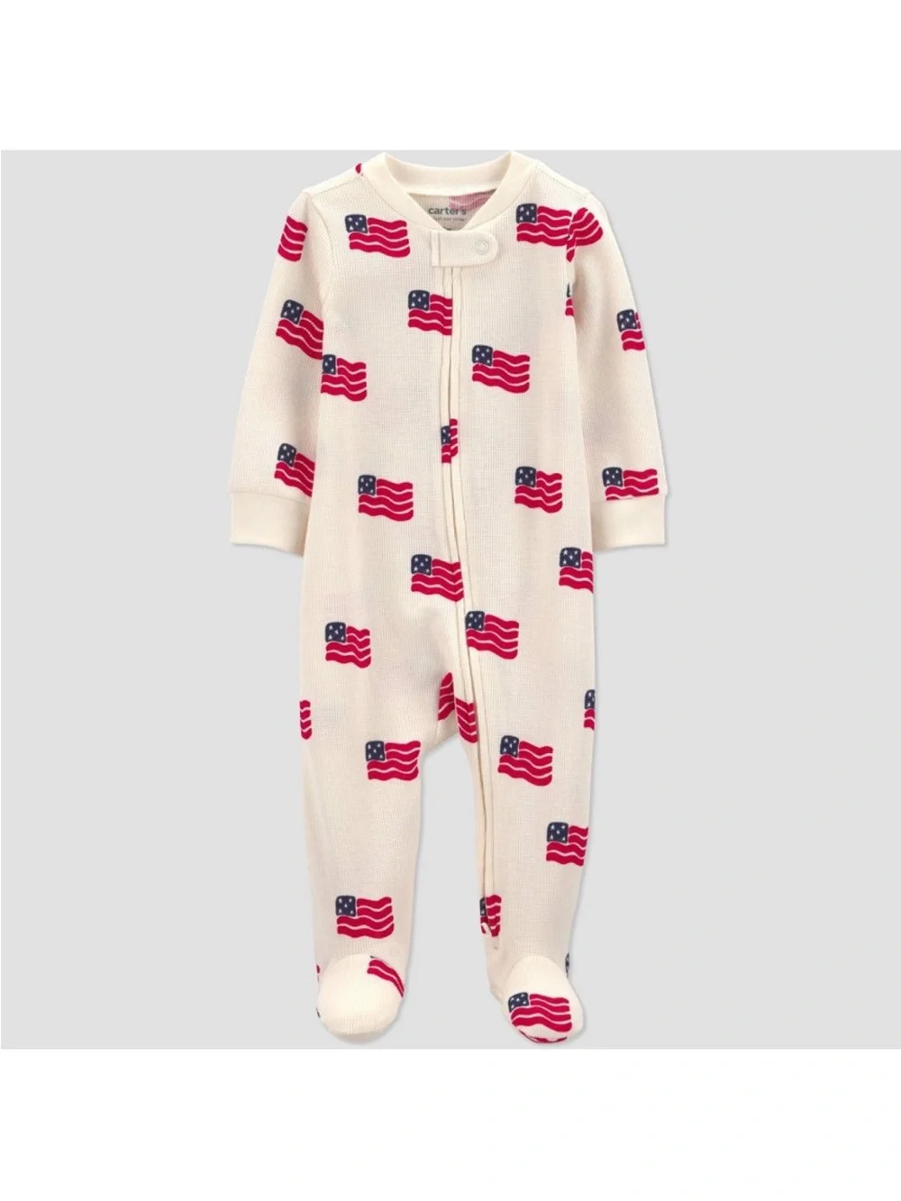 Carter's Cream One-Piece Footed Pajamas with Red and Navy Flag Print